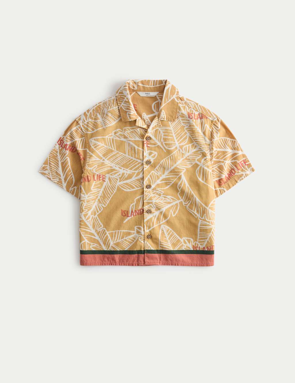 M&S Boys Pure Cotton Tropical Print Shirt (2-8 Yrs) - 5-6 Years - Orange Mix
