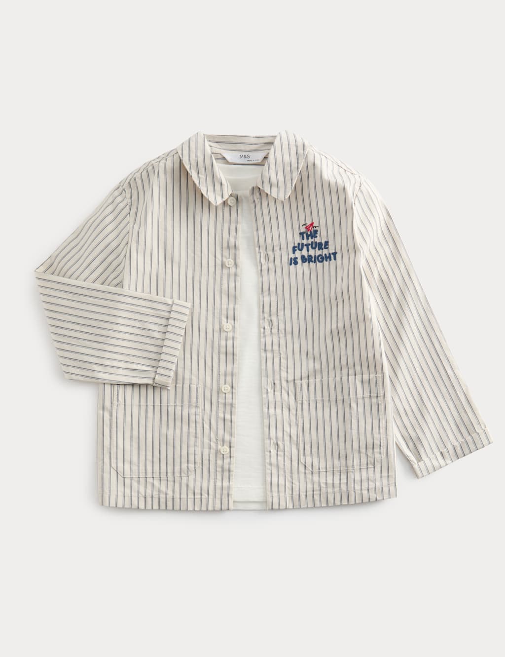 Boys 2 Piece Cotton Striped Overshirt And T-Shirt (2-8 Yrs) - 2-3 Years - White Mix - Available at M&S