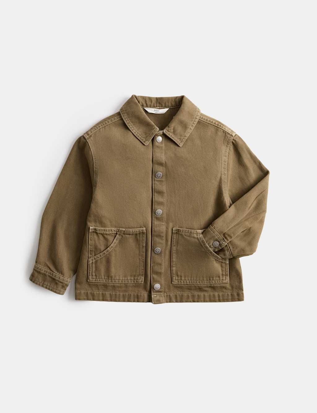M&S Boys Pure Cotton Denim Overshirt (2-8 Yrs) - 7-8 Years - Olive