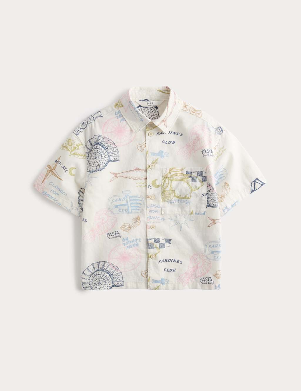 M&S Boys Pure Cotton Coastal Print Shirt (2-8 Yrs) - 2-3 Years - Pink Mix