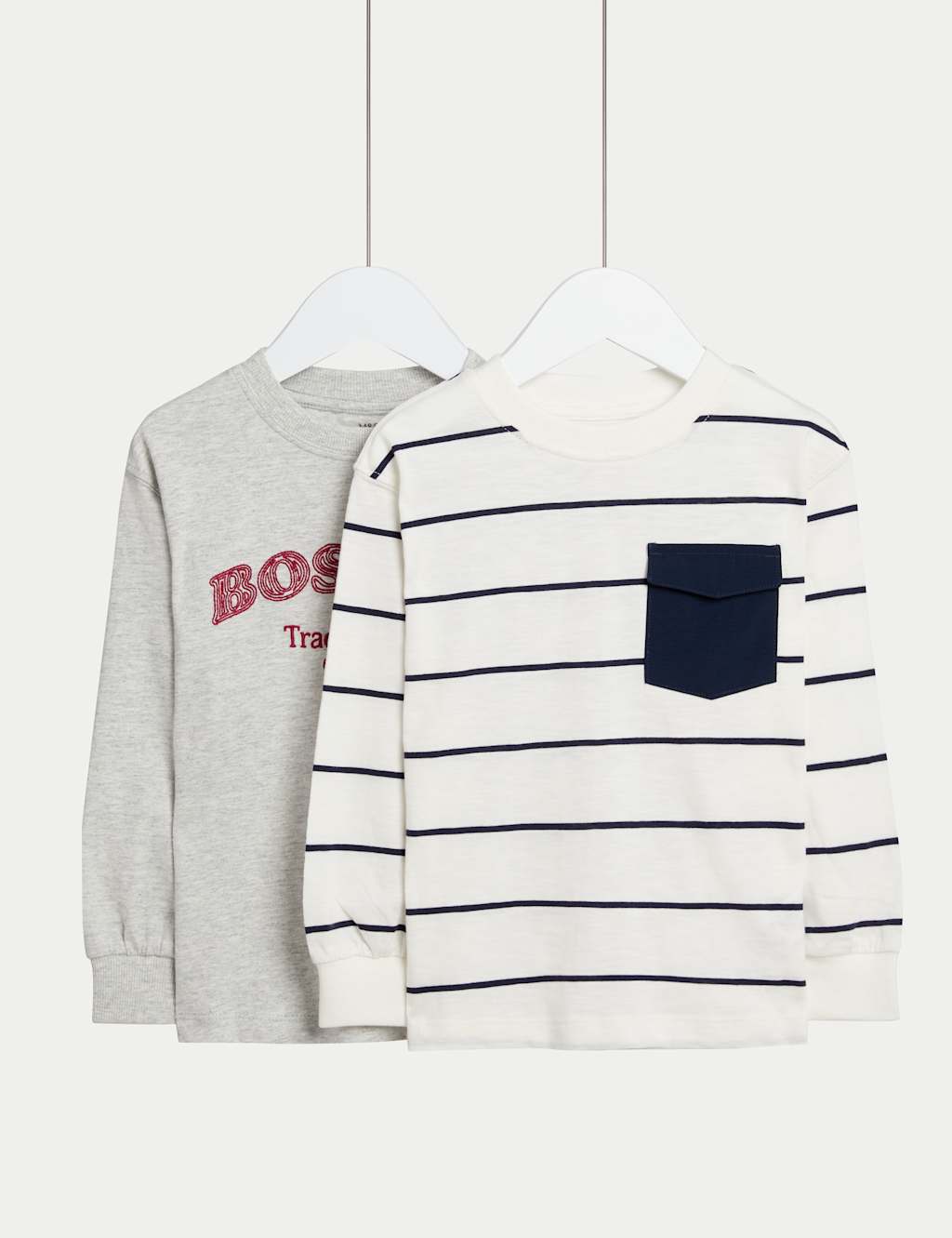 M&S 2 Pack Pure Cotton Patterned Tops (2-8 Yrs) Grey Mix