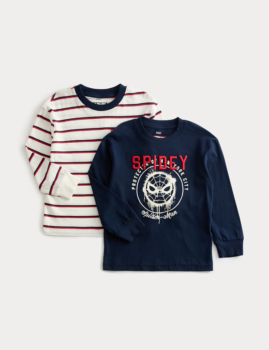 M&S 2 Pack Pure Cotton Spider-Man Tops (2-8 Yrs) Navy Mix