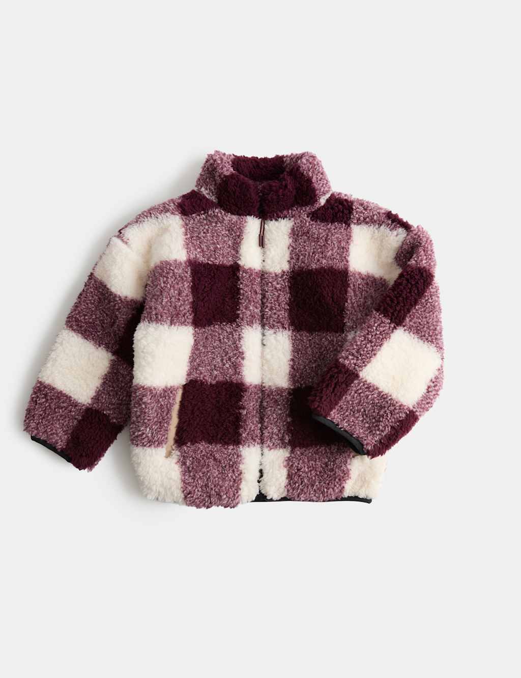 M&S Boys Borg Checked Jacket (2-8 Yrs) - 3-4 Years - Burgundy Mix