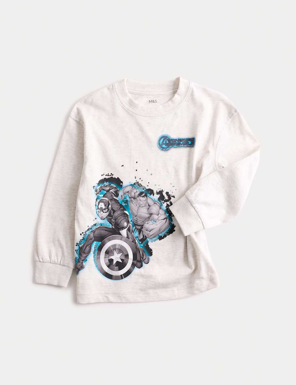 M&S Pure Cotton Marvel Avengers Top (2-8 Yrs) Light Grey