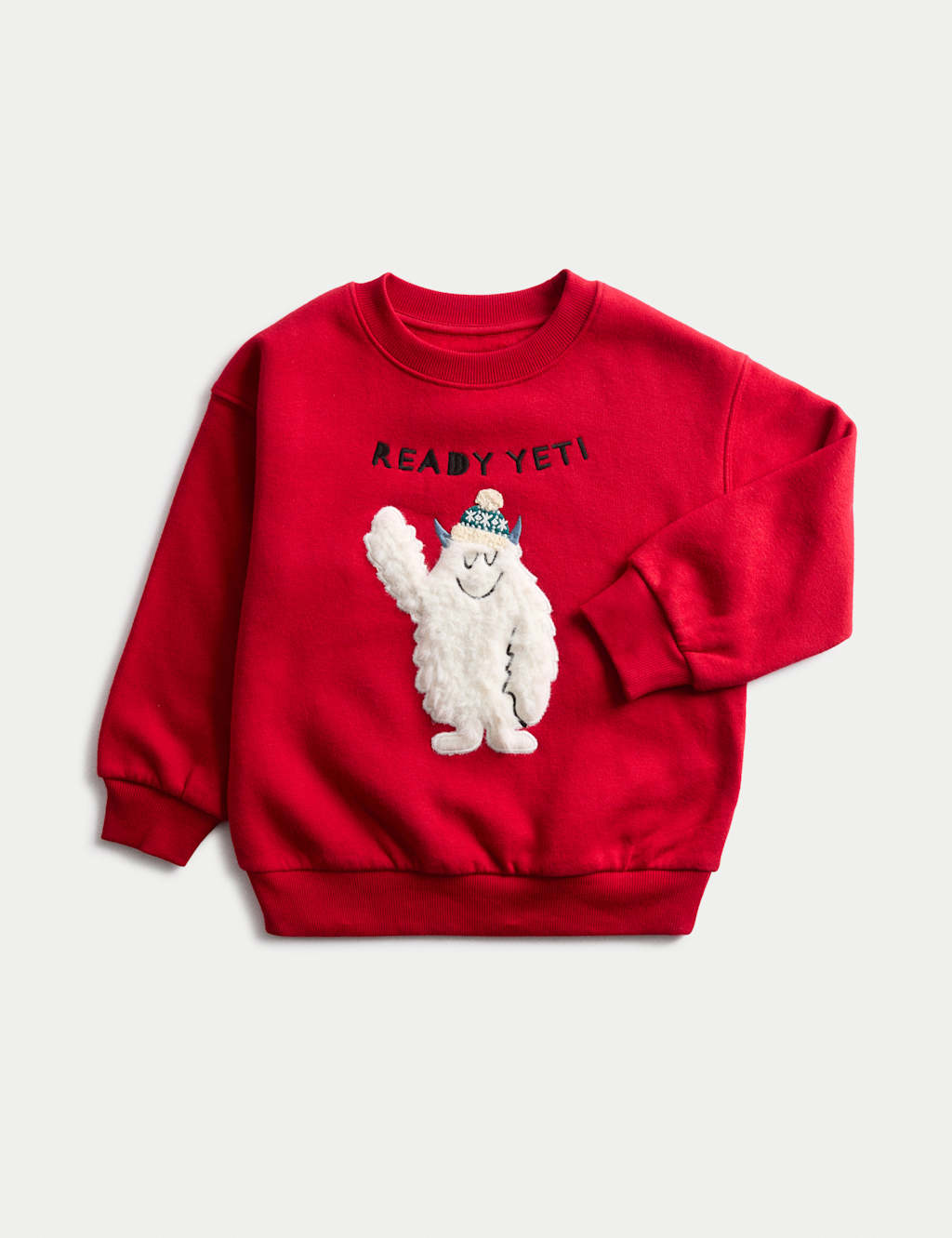 M&S Cotton Rich Yeti Christmas Sweatshirt (2-8 Yrs) Red