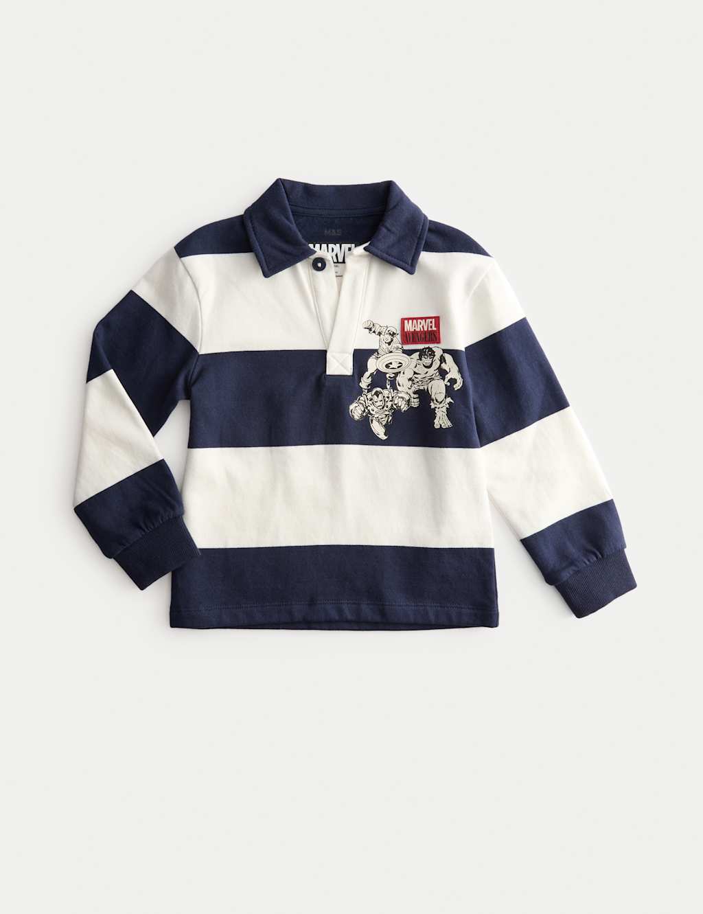 M&S Pure Cotton Avengers Rugby Top (2-8 Yrs) Navy Mix