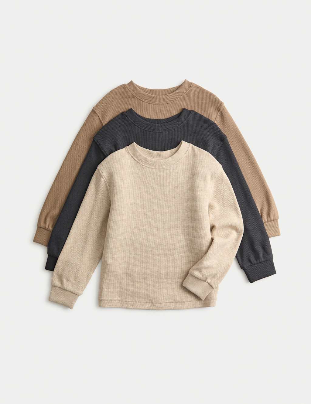 M&S 3pk Pure Cotton Waffle Tops (2-8 Yrs) Neutral