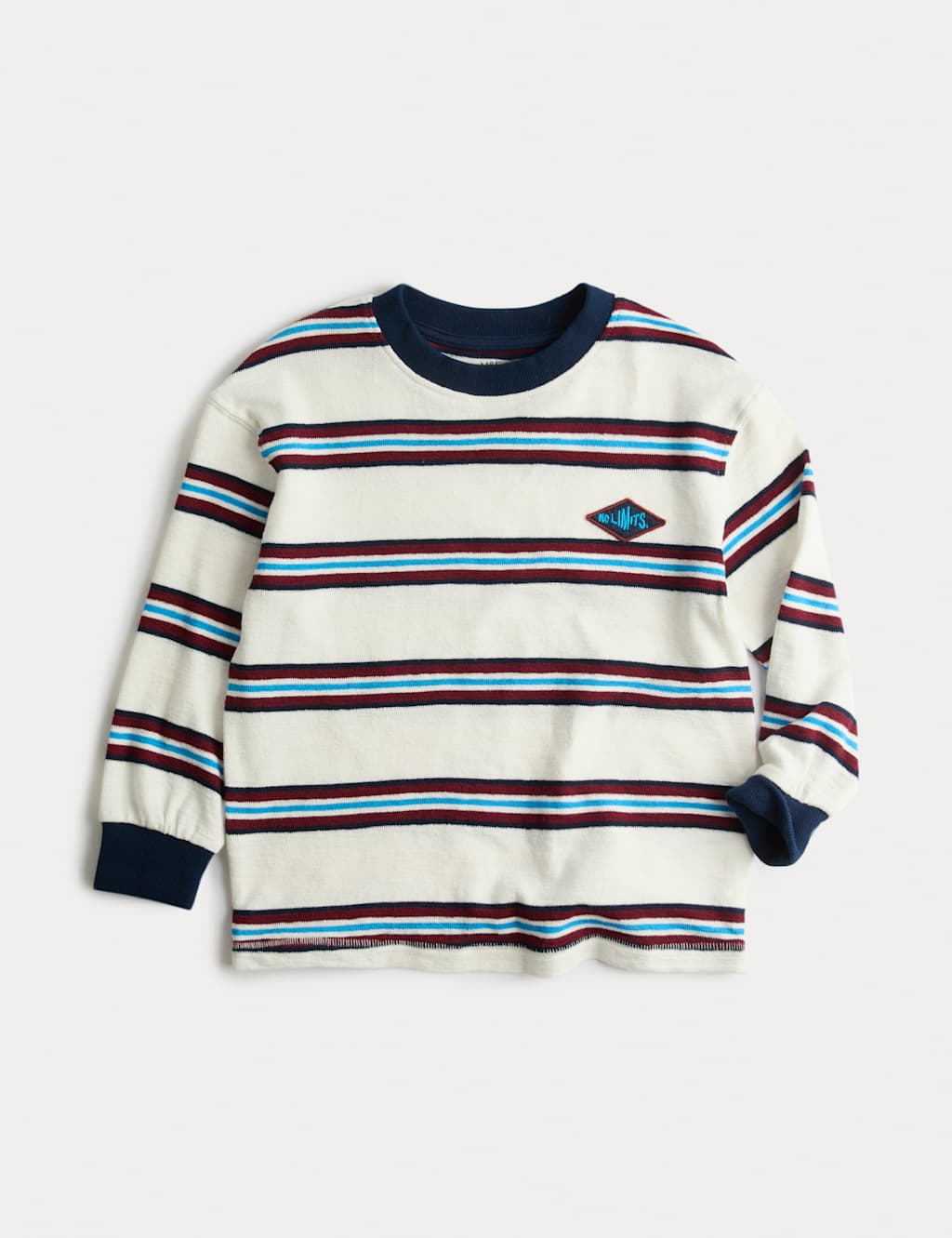 M&S Collection Boys Pure Cotton Textured Striped Long Sleeve Top (2-8 Yrs) - 5-6 Y - Navy Mix, Navy Mix,Brown Mix