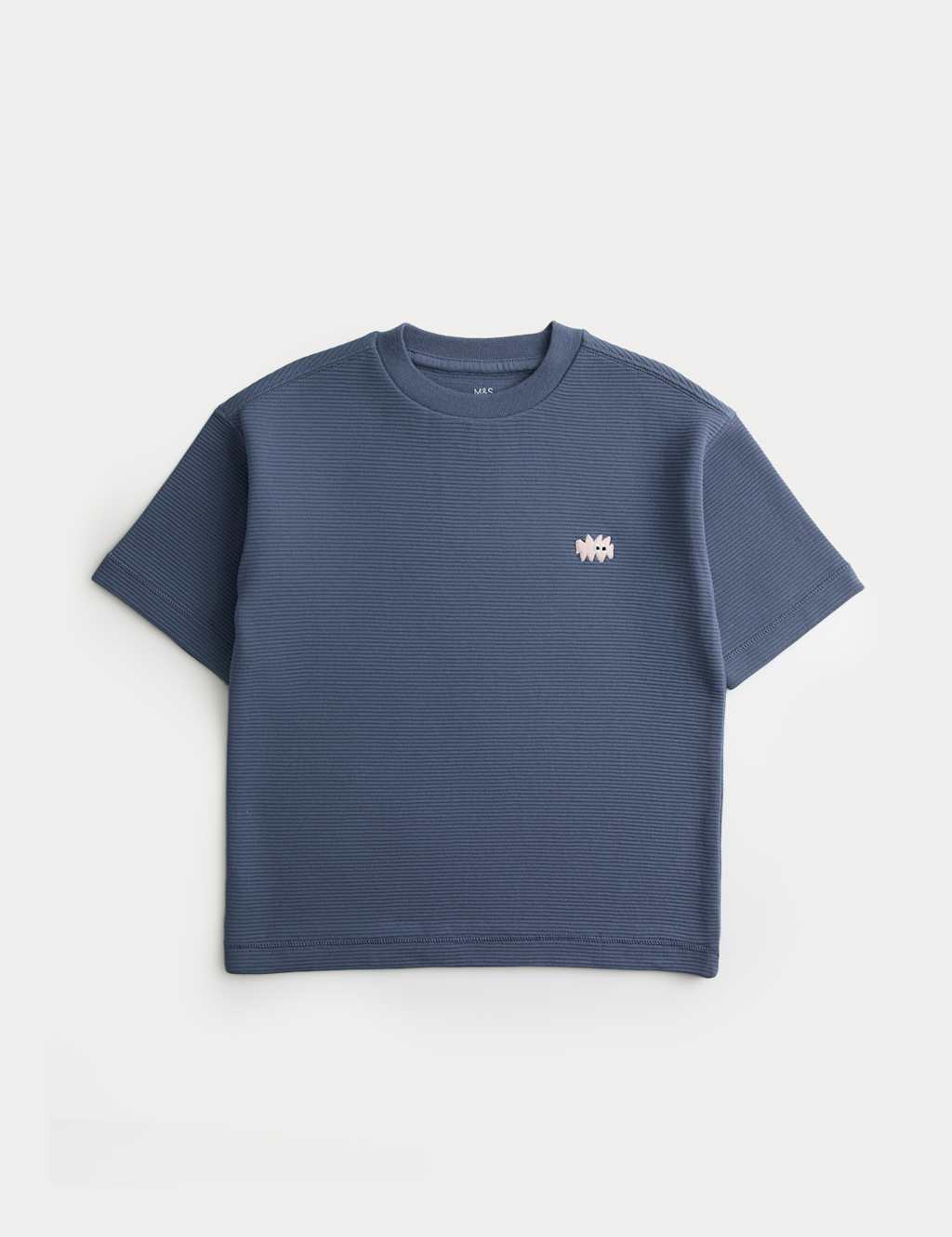 M&S Boys Pure Cotton Ribbed T-Shirt (2-8 Yrs) - 7-8 Years - Navy
