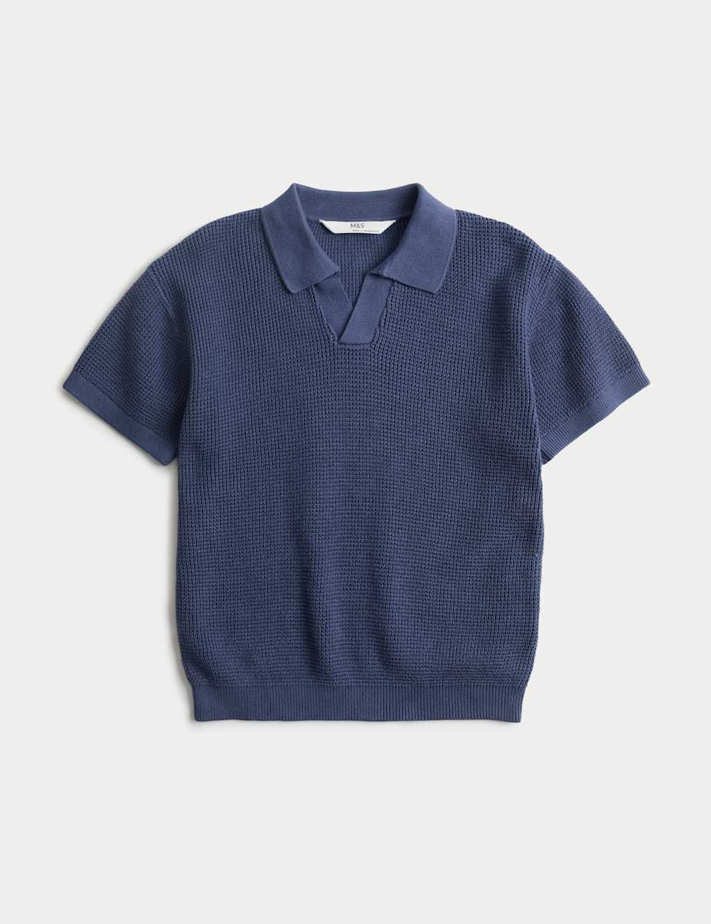 M&S Boys Pure Cotton Knitted Top (2-8 Yrs) - 2-3 Years - Blue