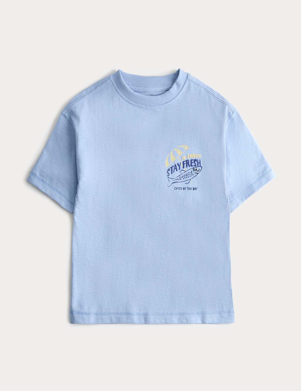 M&S Boys Pure Cotton Fish Graphic T-shirt (2-8 Yrs) - 2-3 Years - Blue
