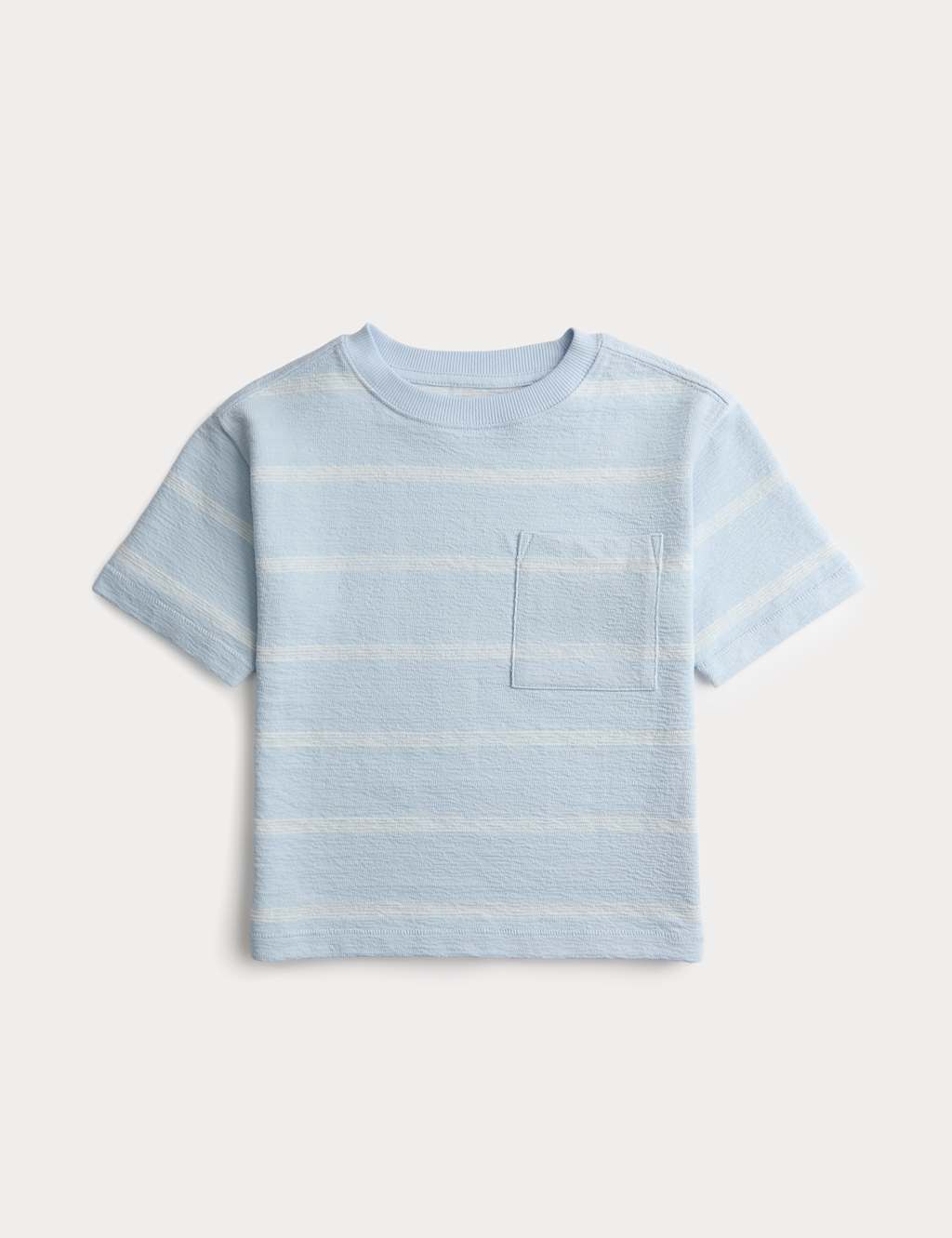 M&S Boys Pure Cotton Striped Textured T-Shirt (2-8 Yrs) - 2-3 Years - Blue Mix
