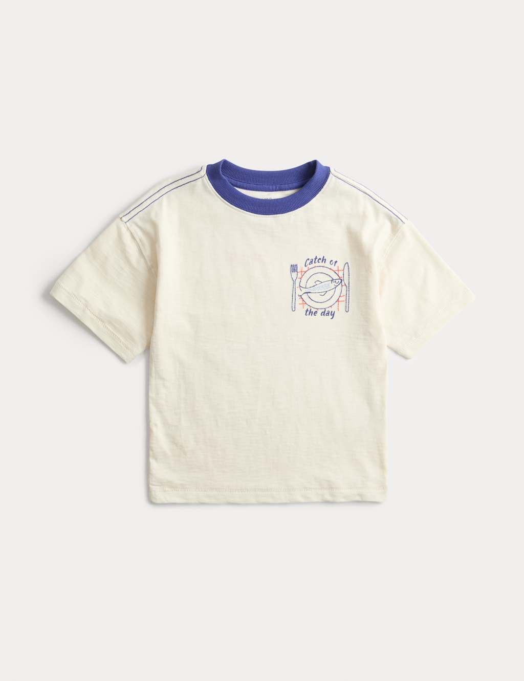 M&S Boys Pure Cotton Fish Graphic T-Shirt (2-8 Yrs) - 4-5 Years - Cream Mix
