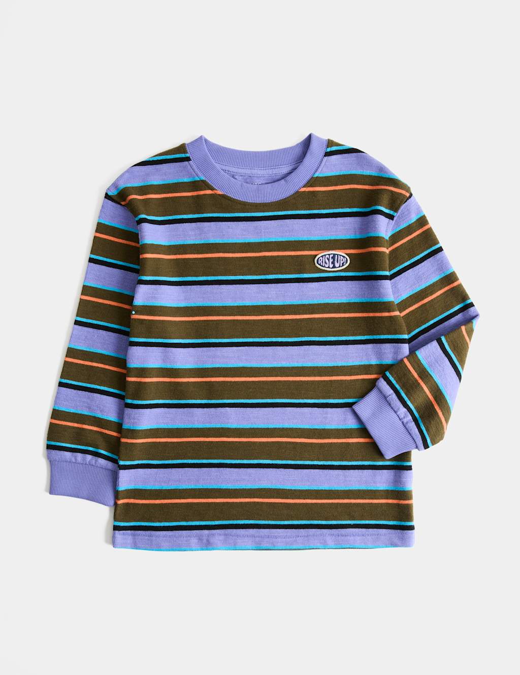 M&S Boys Pure Cotton Textured Striped Top (2-8 Yrs) - 4-5 Years - Purple Mix