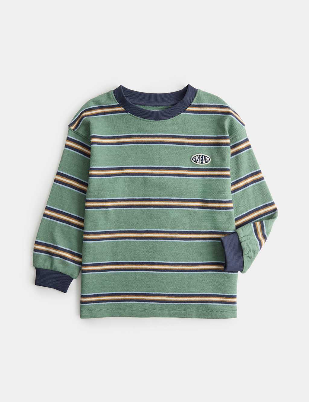 M&S Boys Pure Cotton Textured Striped Top (2-8 Yrs) - 6-7 Years - Green Mix