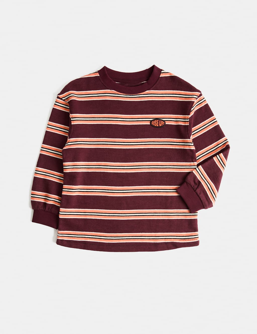 M&S Boys Pure Cotton Textured Striped Top (2-8 Yrs) - 2-3 Years - Burgundy Mix
