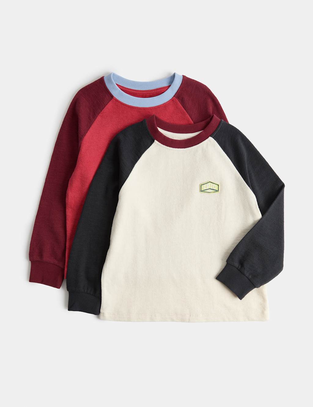 M&S Boys 2 Pack Pure Cotton Raglan Tops (2-8 Yrs) - 3-4 Years - Cream Mix