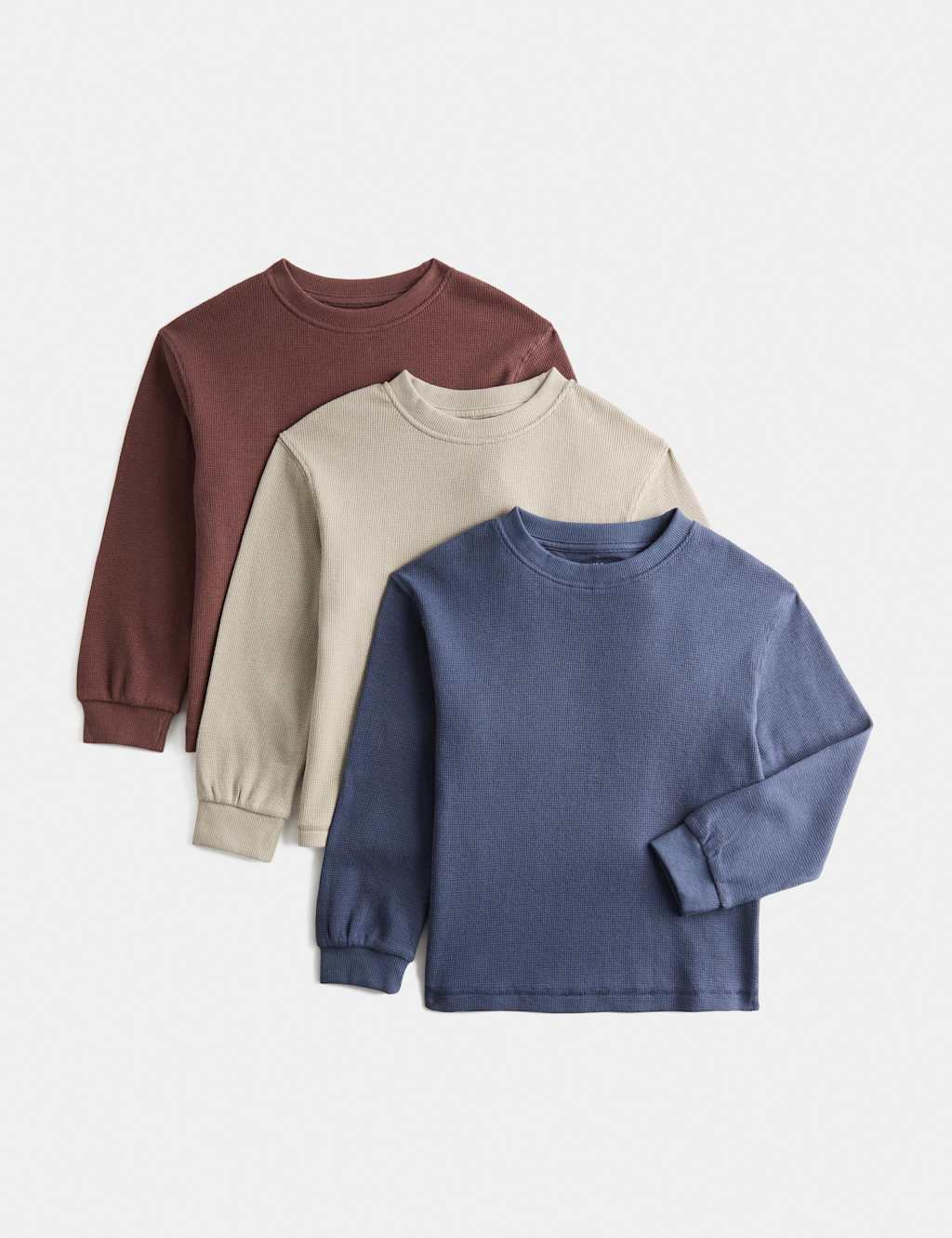 M&S Boys 3 Pack Pure Cotton Waffle Tops (2-8 Yrs) - 7-8 Years - Navy Mix