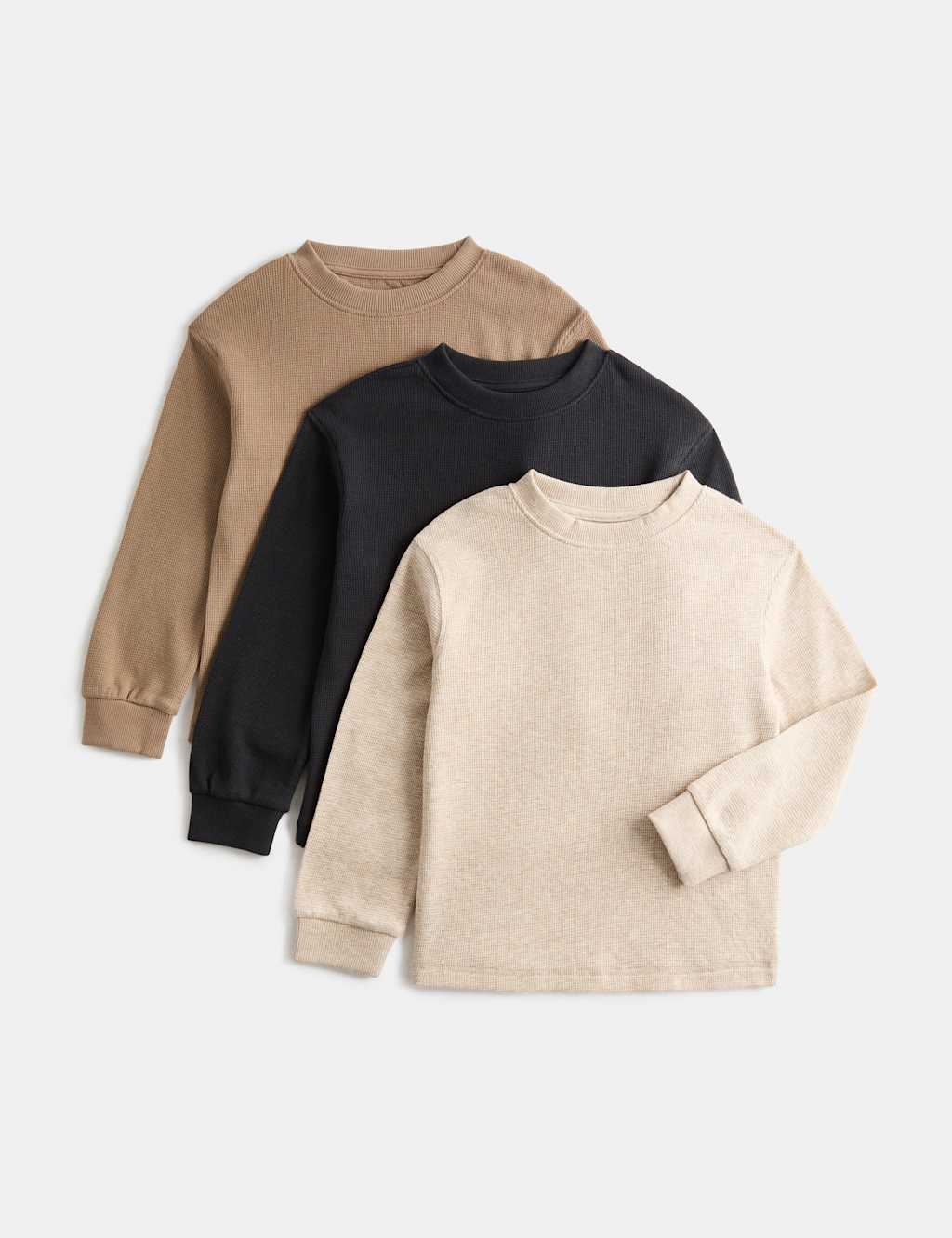 M&S Boys 3 Pack Pure Cotton Waffle Tops (2-8 Yrs) - 7-8 Years - Neutral