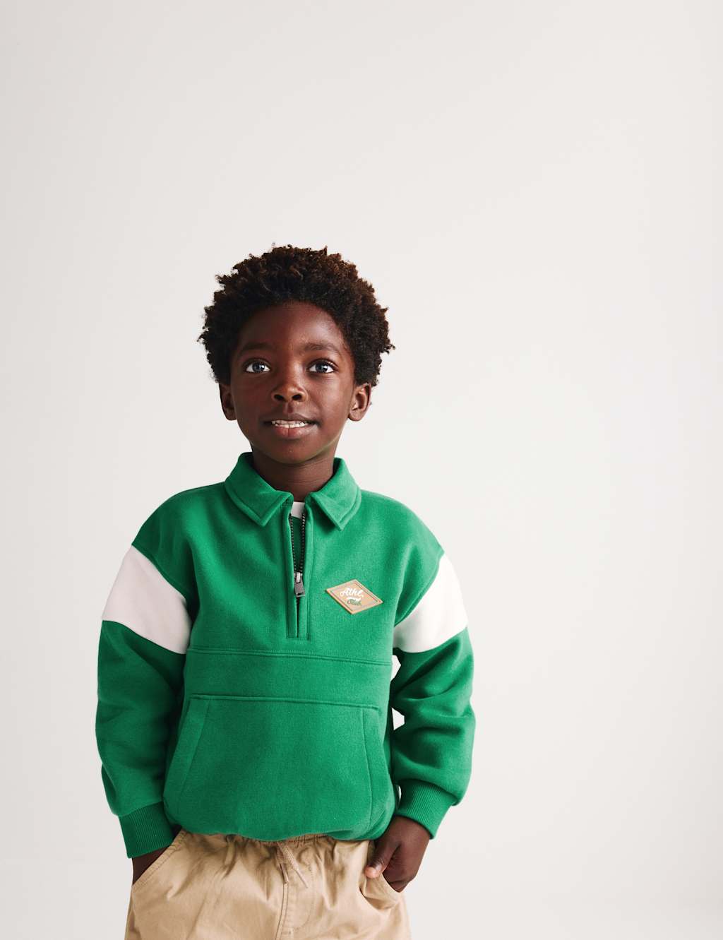 M&S Boys Cotton Rich Half Zip Collared Sweatshirt (2-8 Yrs) - 7-8 Years - Green