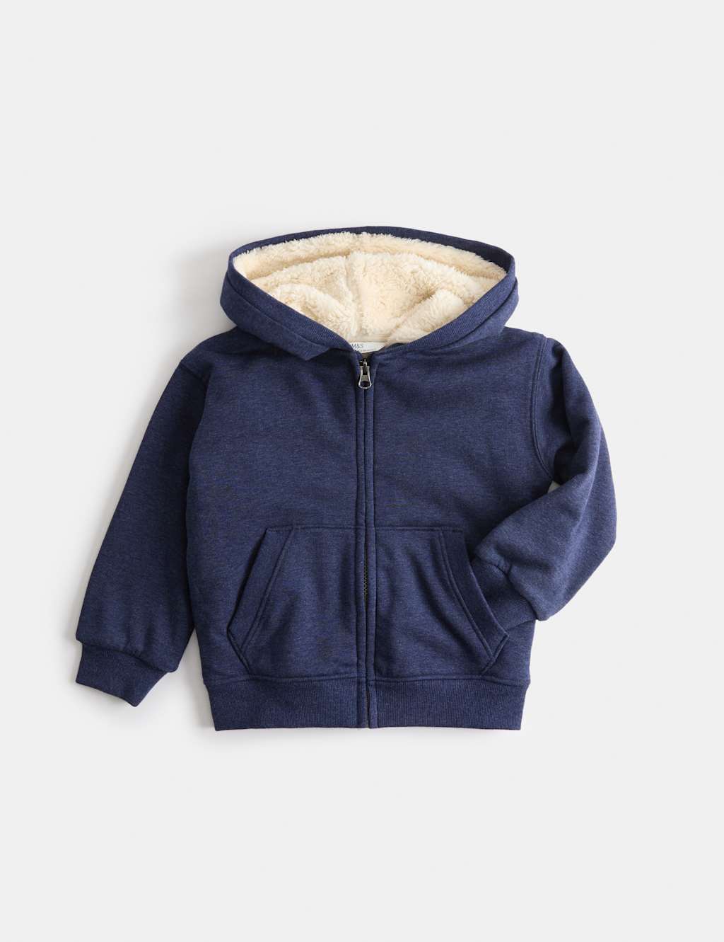 M&S Boys Cotton Rich Borg Lined Hoodie (2-8 Yrs) - 4-5 Years - Navy