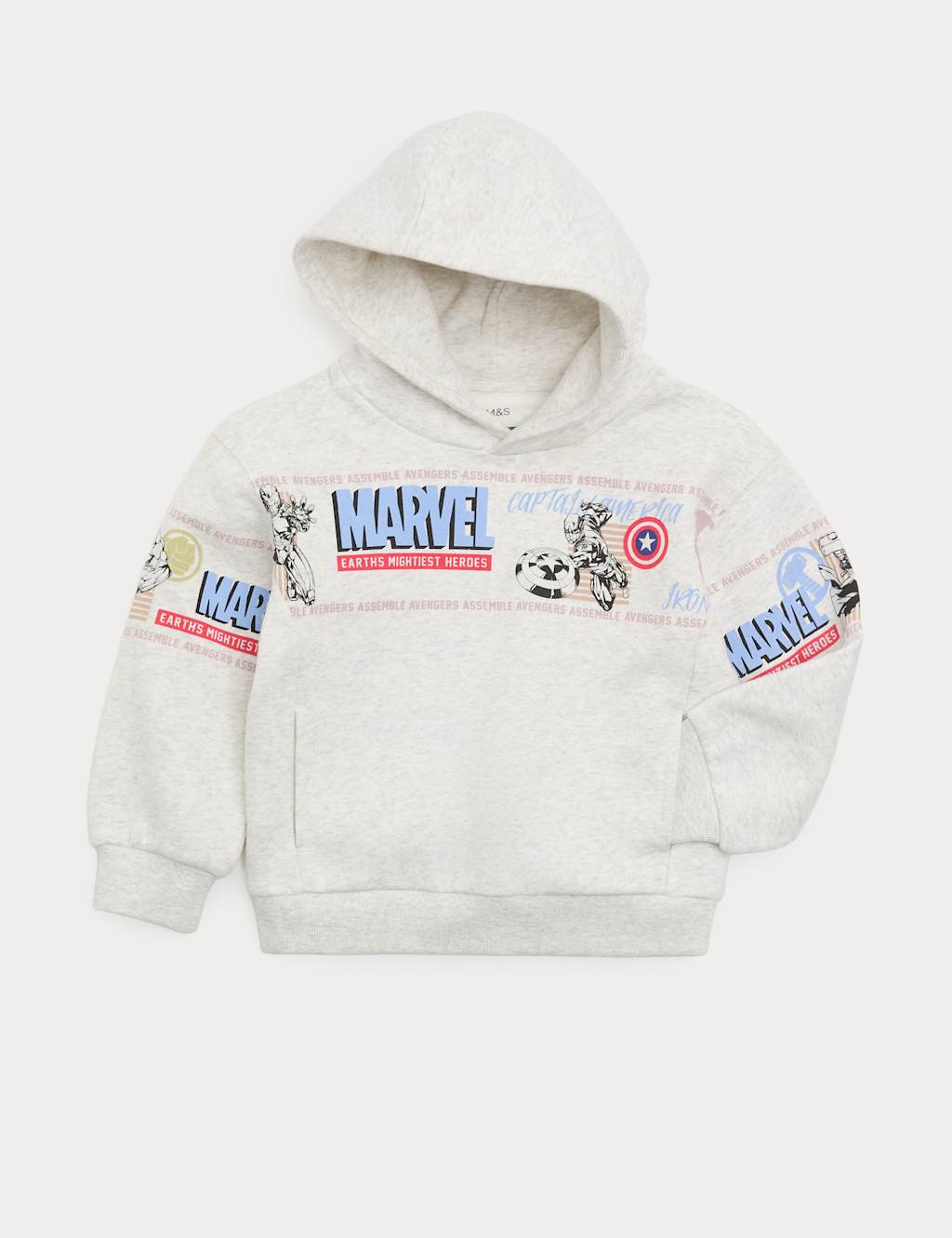 M&S Boys Cotton Rich Marvel Hoodie (2-8 Yrs) - 7-8 Years - Grey Marl
