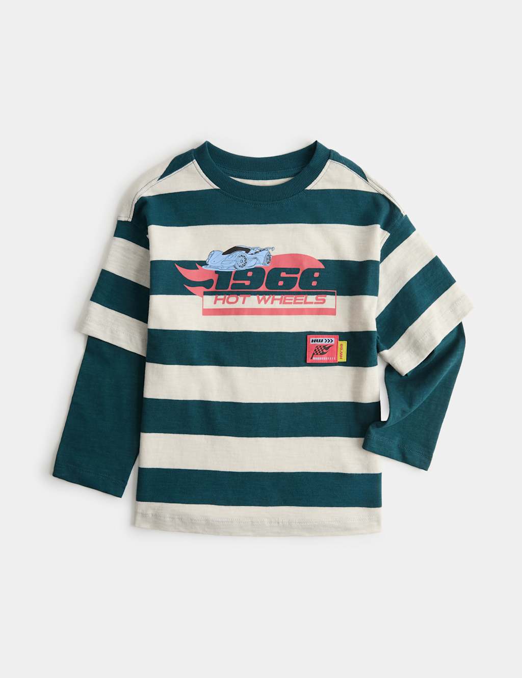 M&S Boys Pure Cotton Hot Wheels Mock Sleeve Top (2-8 Yrs) - 2-3 Years - Green Mix