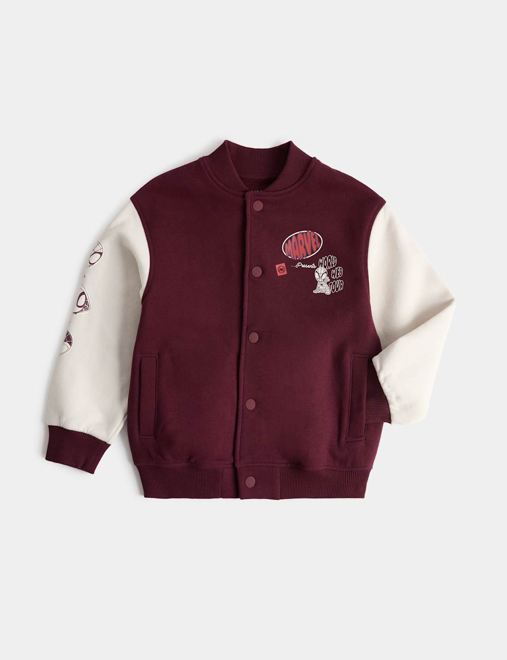 M&S Boys Cotton Rich Marvel Bomber Jacket (2-8 Yrs) - 2-3 Years - Burgundy Mix