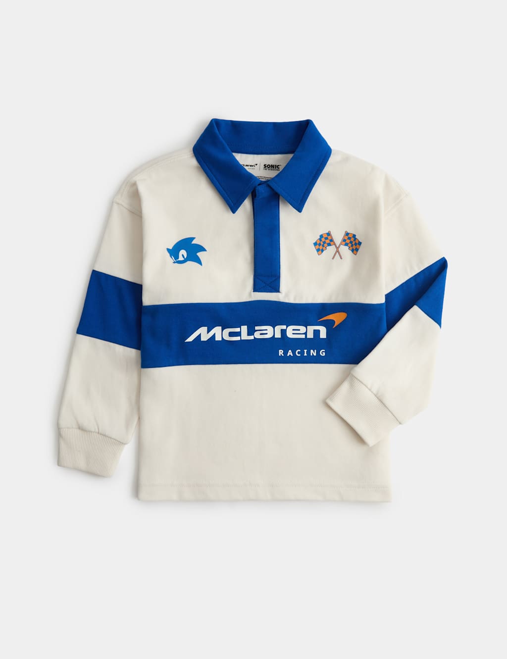 M&S Boys Pure Cotton Sonic ️ X McLaren ️ Rugby Top (2-8 Yrs) - 7-8 Years - Blue Mix