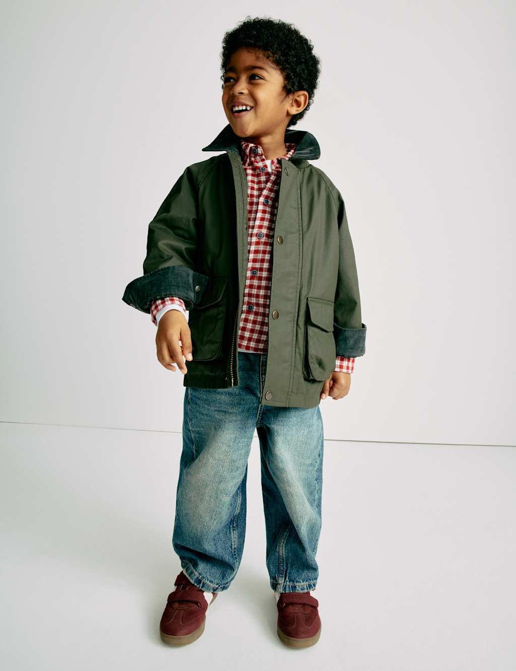 M&S Waxed Jacket With Corduroy Collar (2-8 Yrs) Pine Green