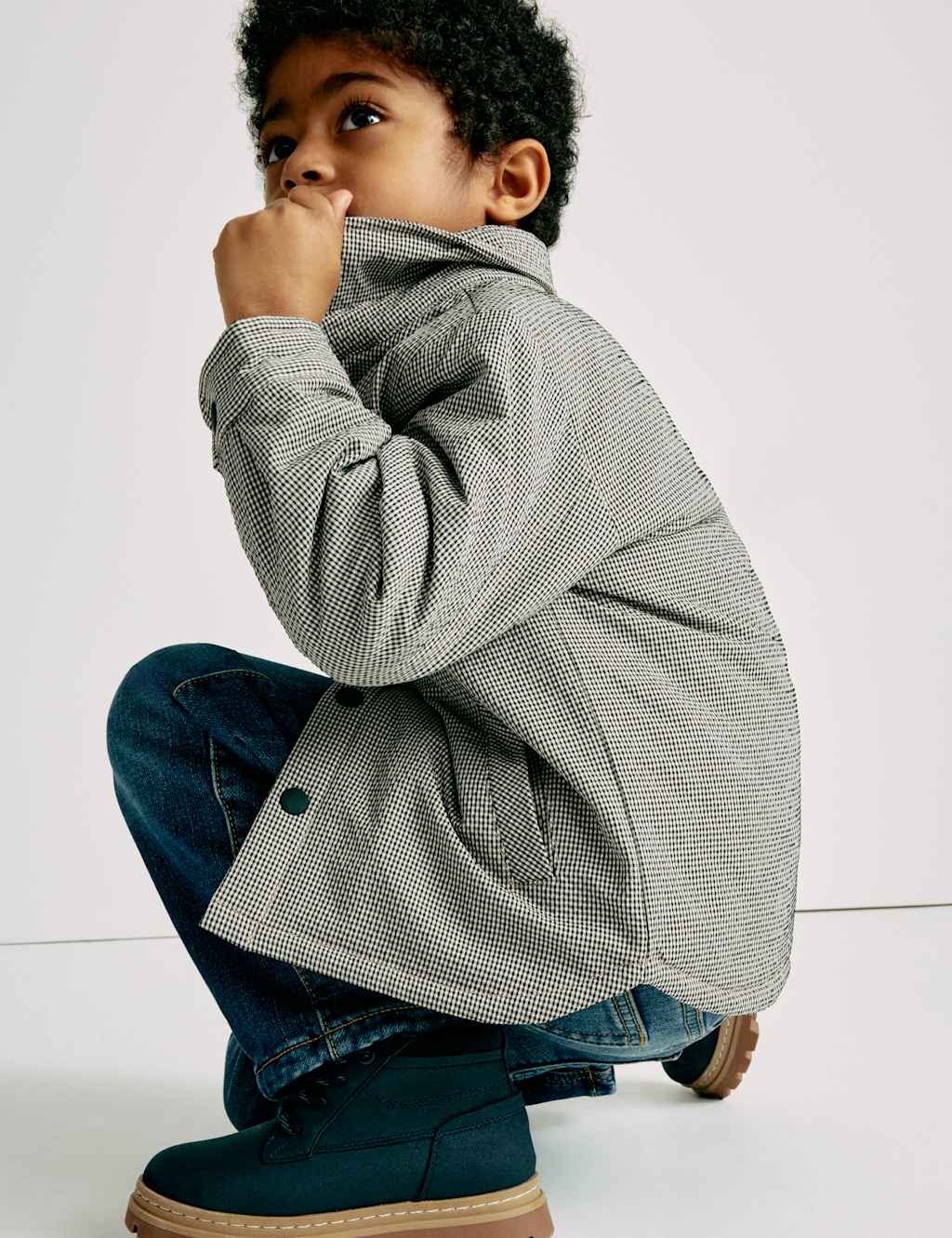 M&S Micro Check Quilted Shacket (2-10 Yrs) Brown Mix