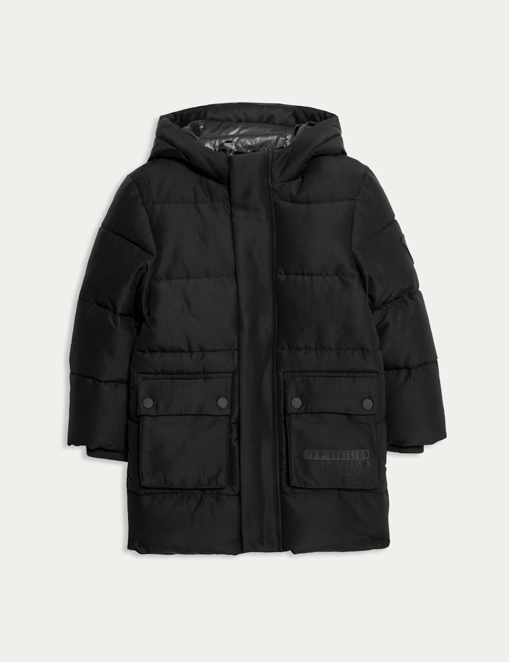 M&S Boys Longline Padded Hooded Coat (2-8 Yrs) - 3-4 Years - Black