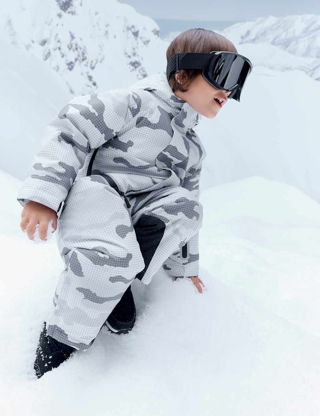 M&S Stormwear Ultra Camouflage Print Ski Snowsuit (3-8 Yrs) Grey Mix