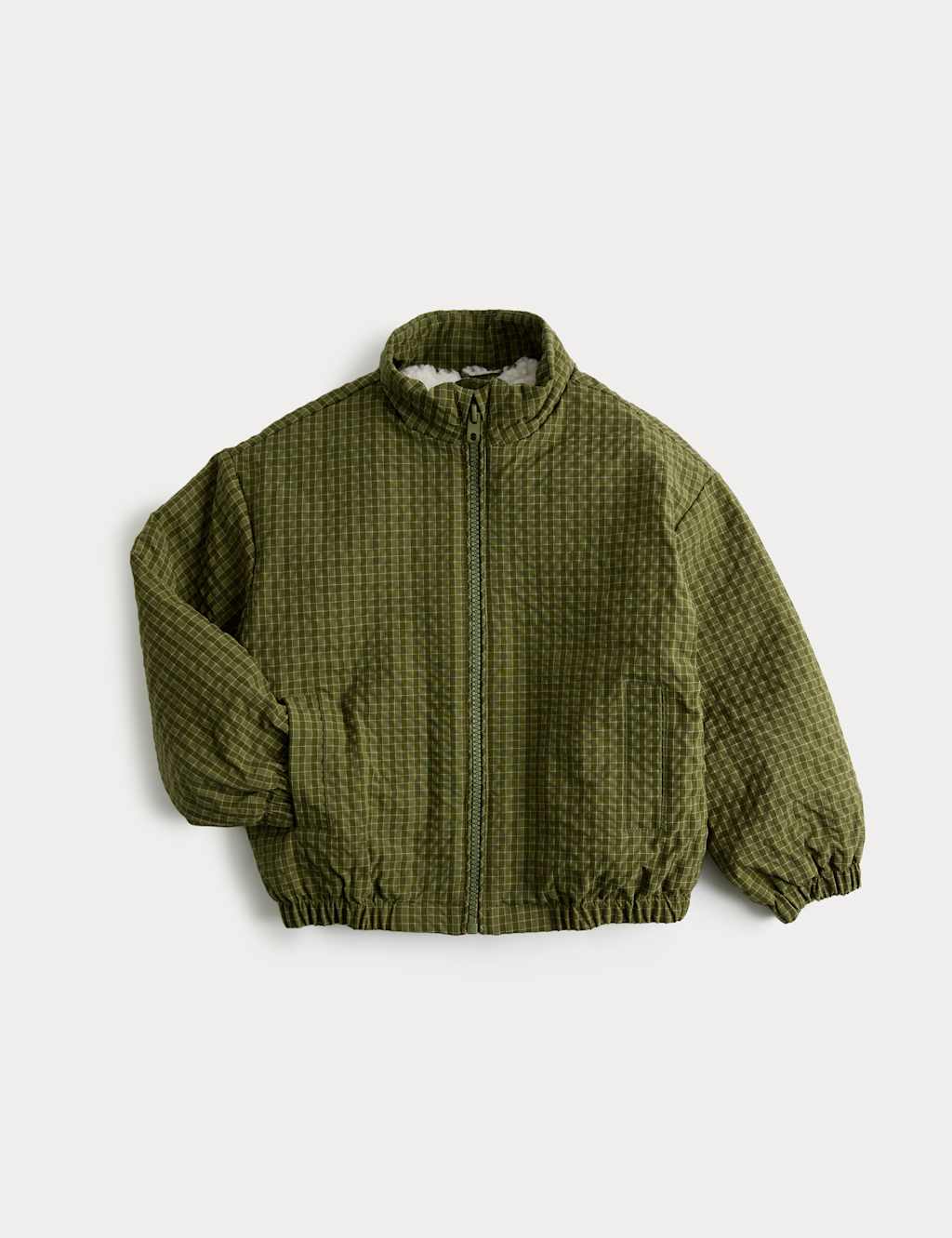 M&S Boys Checked Borg Lined Bomber Jacket (2-8 Yrs) - 3-4 Years - Green