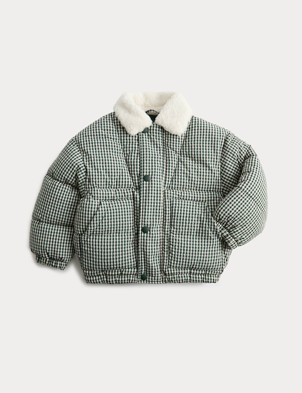 M&S Boys Borg Lined Gingham Jacket (2-8 Yrs) - 7-8 Years - Green