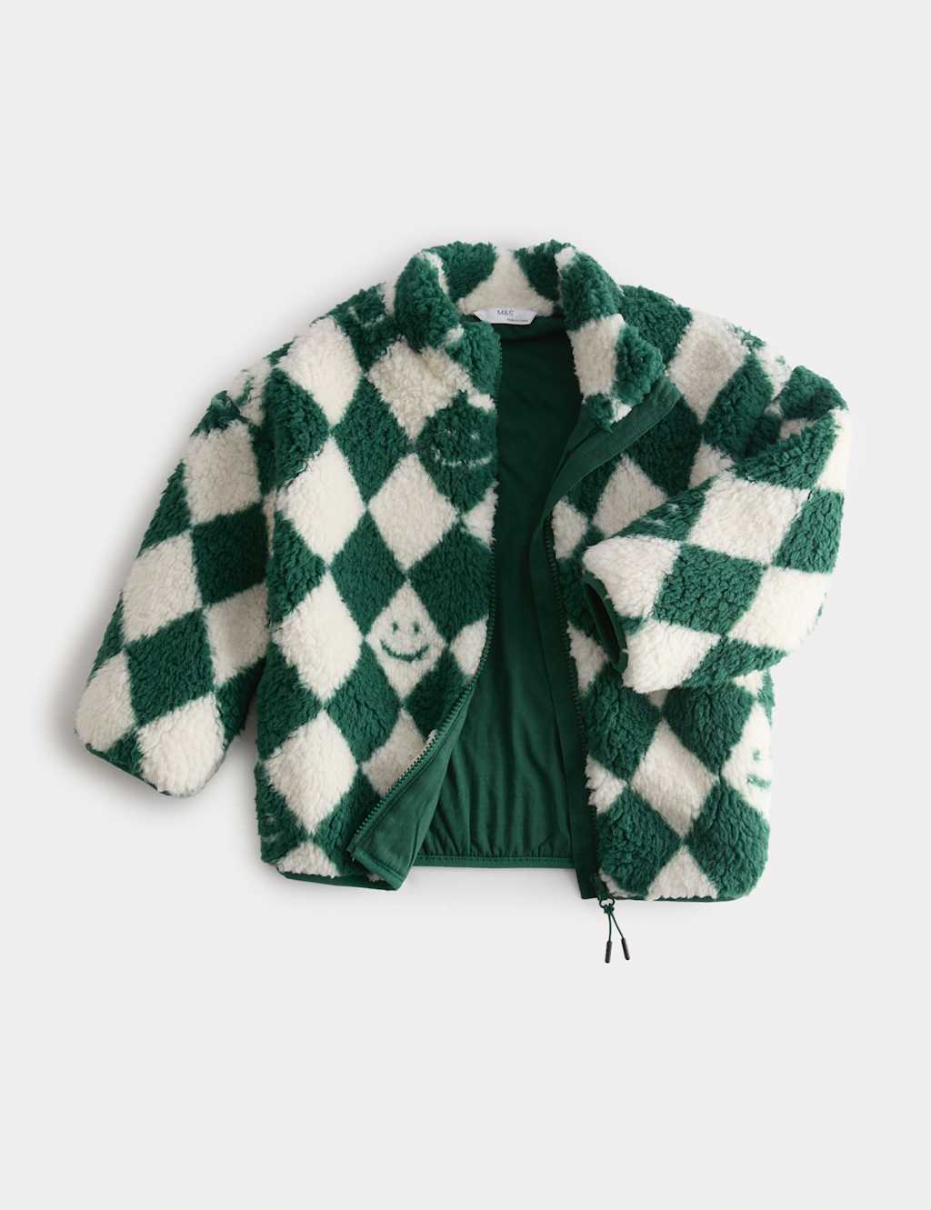 M&S Collection Boys Borg Harlequin Fleece Jacket (2-8 Yrs) - 2-3 Y - Green Mix, Green Mix