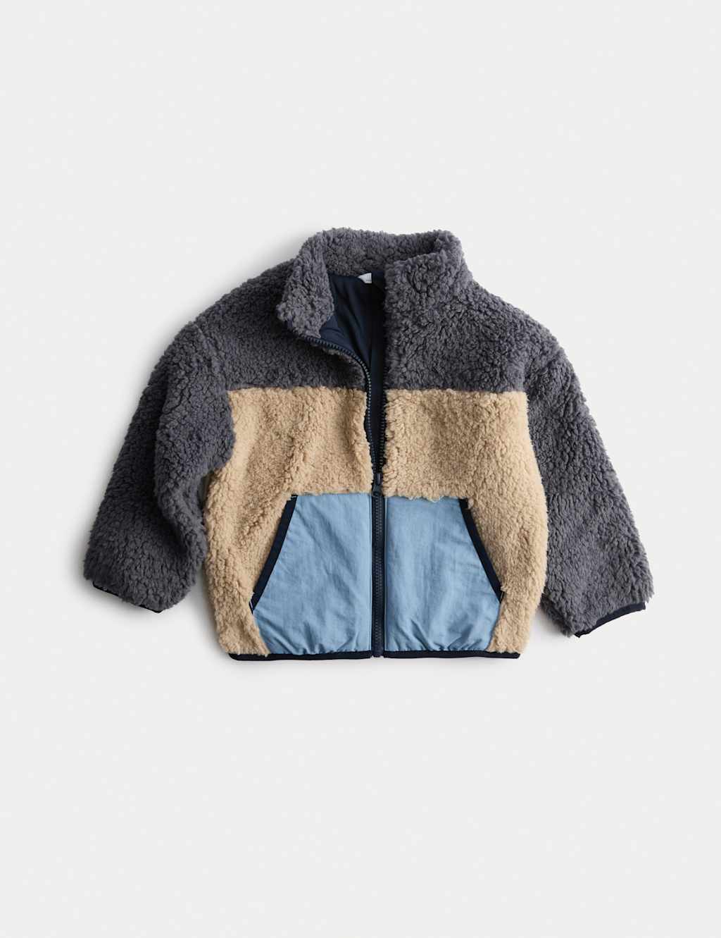 M&S Colourblock Borg Zip Through Jacket (2-8 Yrs) Multi
