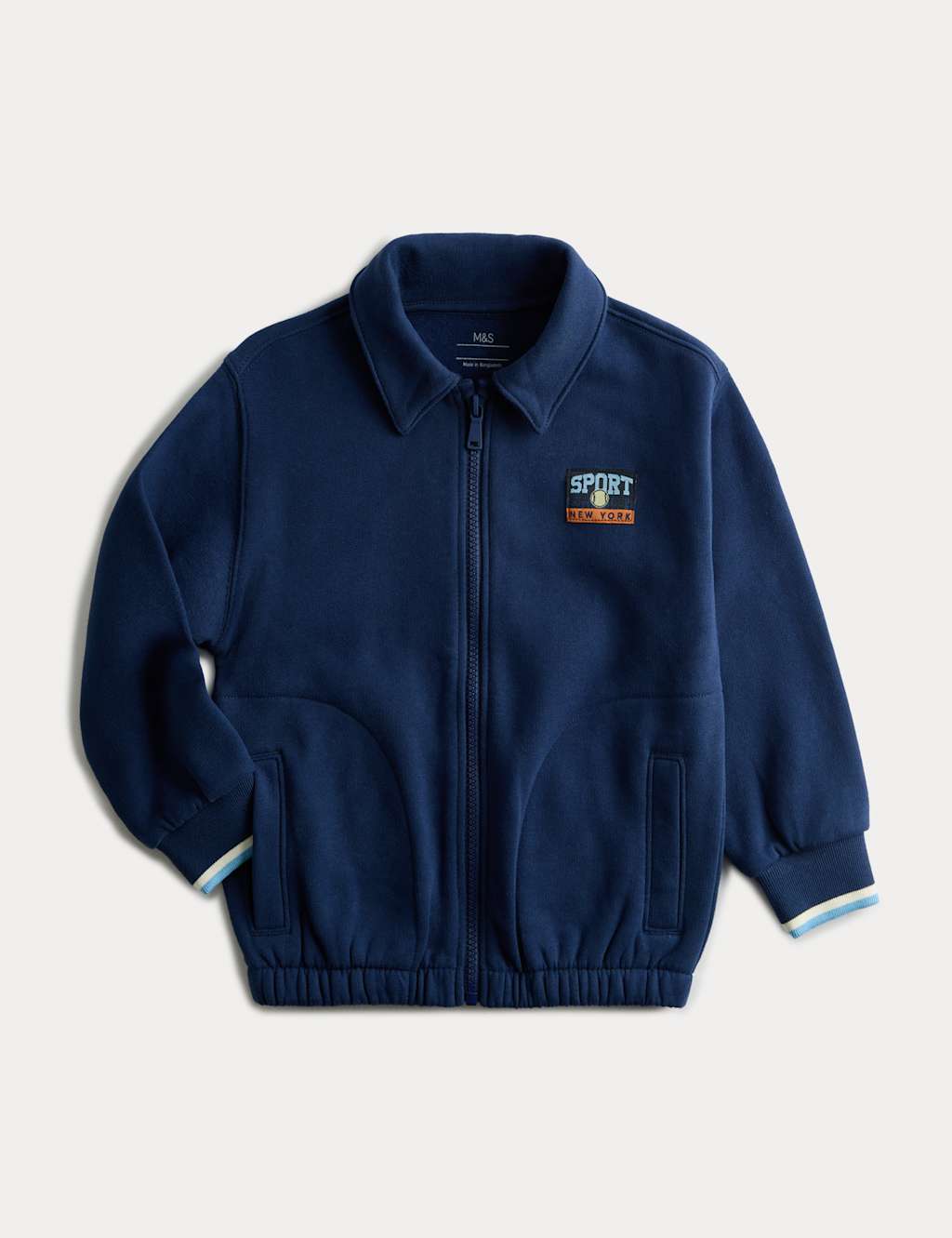 M&S Collection Boys Cotton Rich Harrington Zip Sweatshirt (2-8 Yrs) - 3-4 Y - Dark Blue, Dark Blue