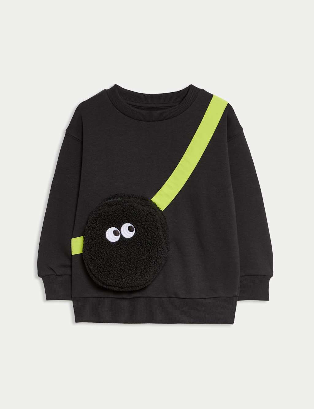 M&S Collection Boys Cotton Rich Monster Sweatshirt(2-8 Yrs) - 3-4 Y - Black Mix, Black Mix