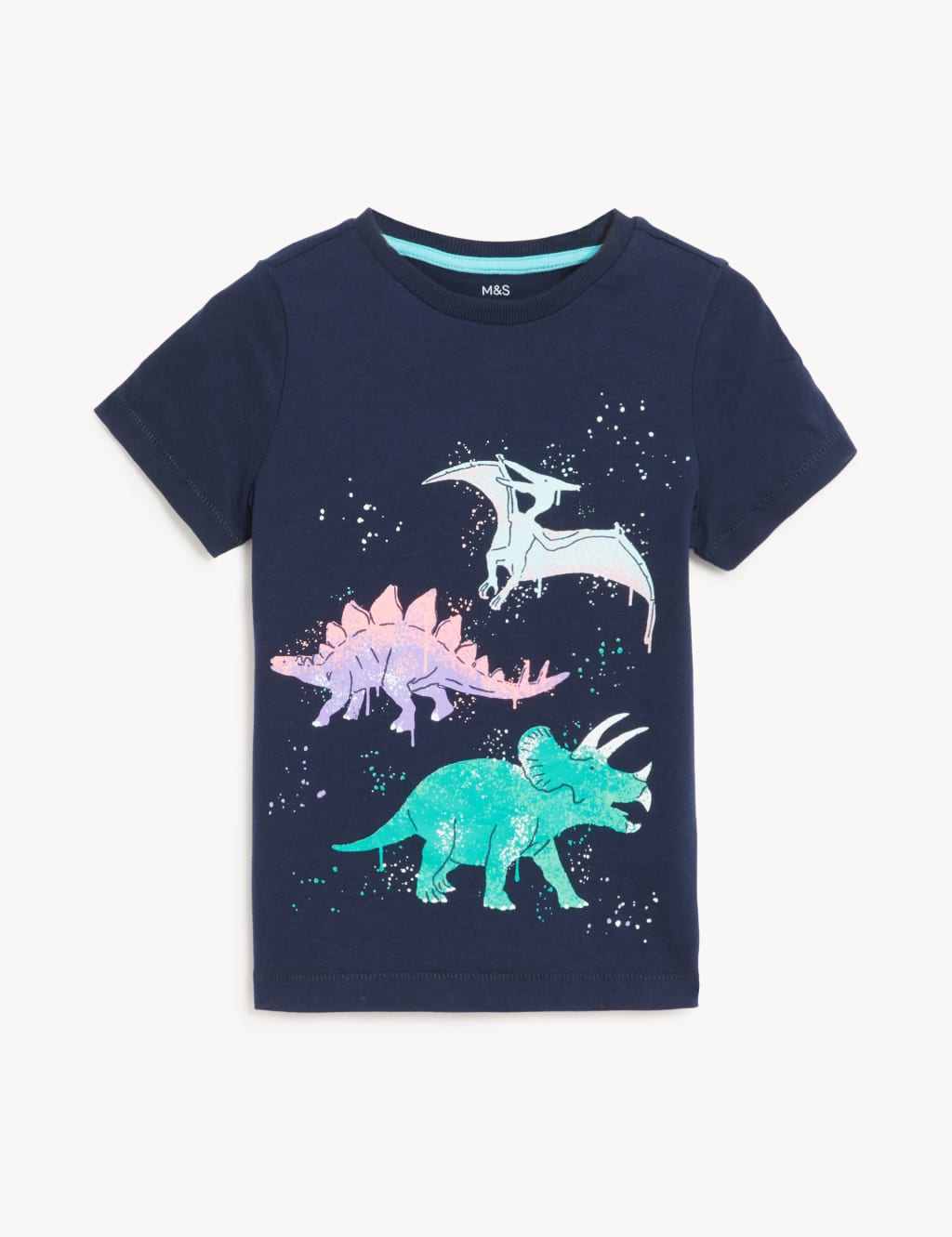 M&S Pure Cotton Dinosaur T-shirt (2-7 Yrs) Navy