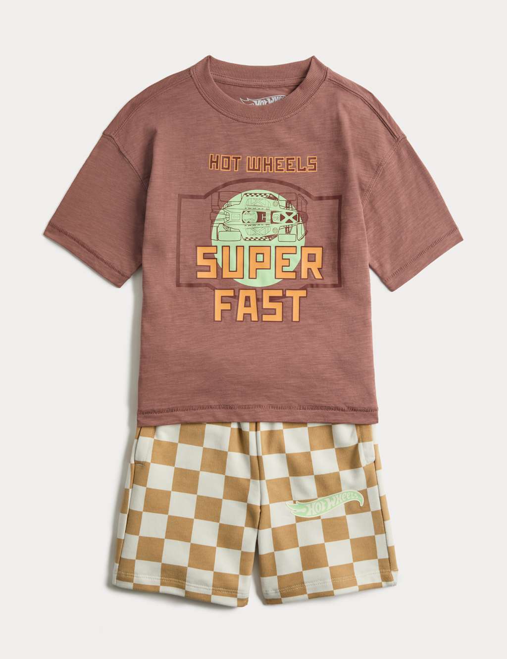 M&S Boys Pure Cotton Hotwheels Top & Bottom Outfit (2-8 Yrs) - 5-6 Years - Mocha