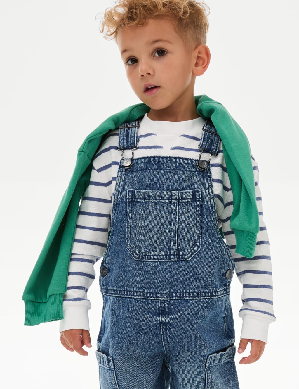 2pc Cotton Rich Striped Dungaree Outfit 2 8 Yrs