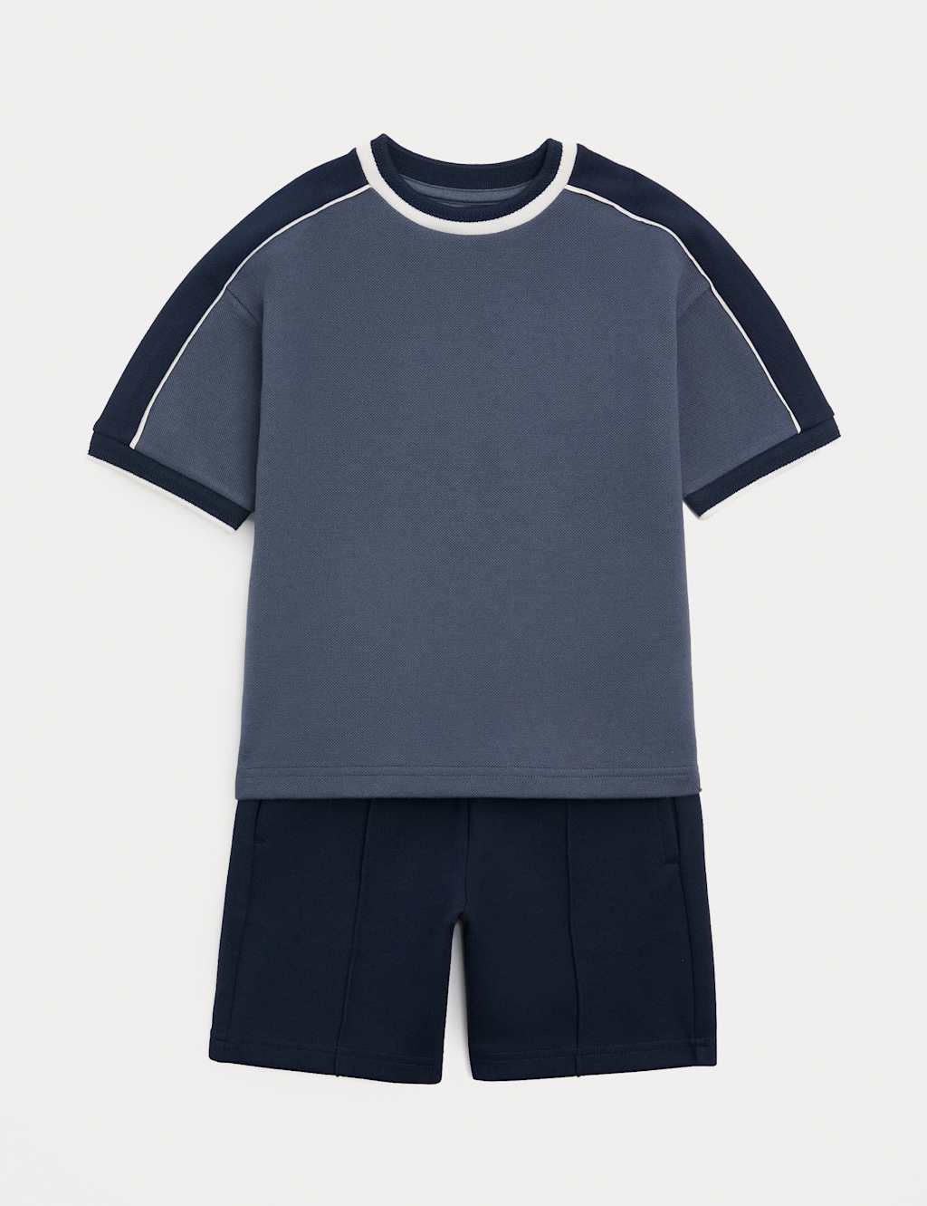 M&S Boys Cotton Blend Pique T-shirt & Short Outfit (2-10 Yrs) - 2-3 Years - Navy