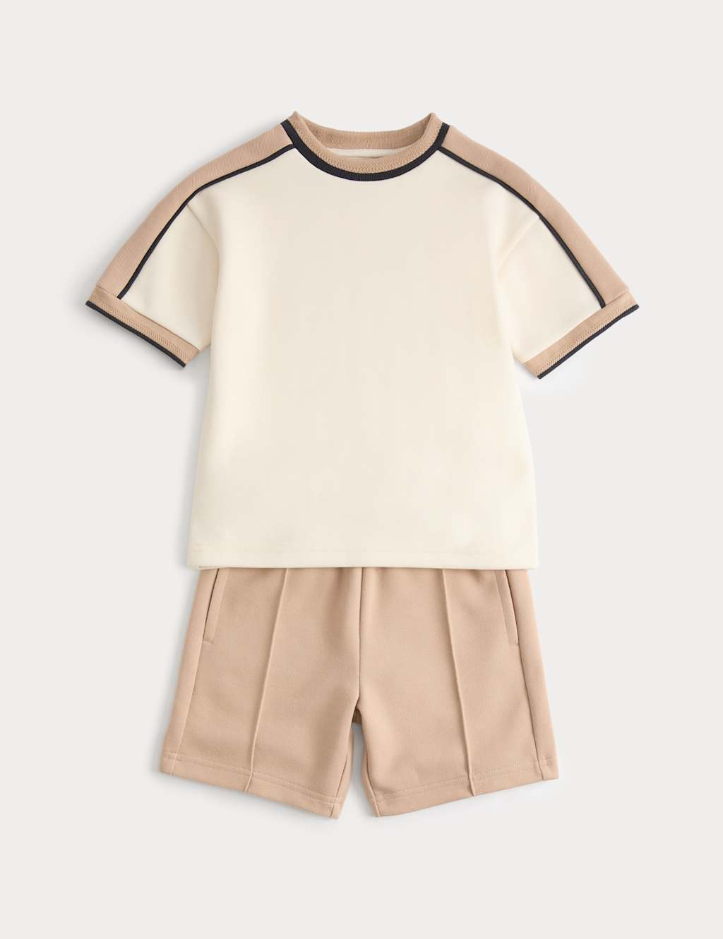 M&S Boys Cotton Blend Pique T-shirt & Short Outfit (2-10 Yrs) - 2-3 Years - Neutral