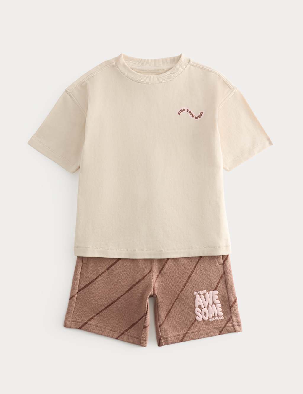 M&S Boys 2 Piece Pure Cotton Graphic Outfit (2-8 Yrs) - 2-3 Years - Brown Mix