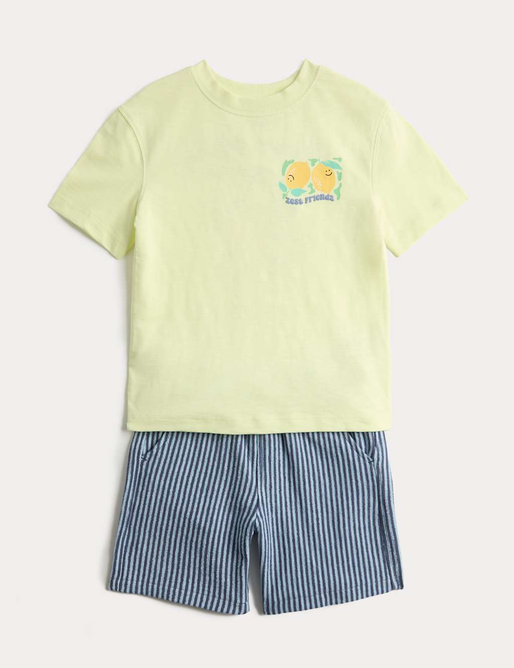 M&S Boys 2pc Pure Cotton T-Shirt And Shorts Outfit (2-8 Yrs) - 5-6 Years - Yellow Mix