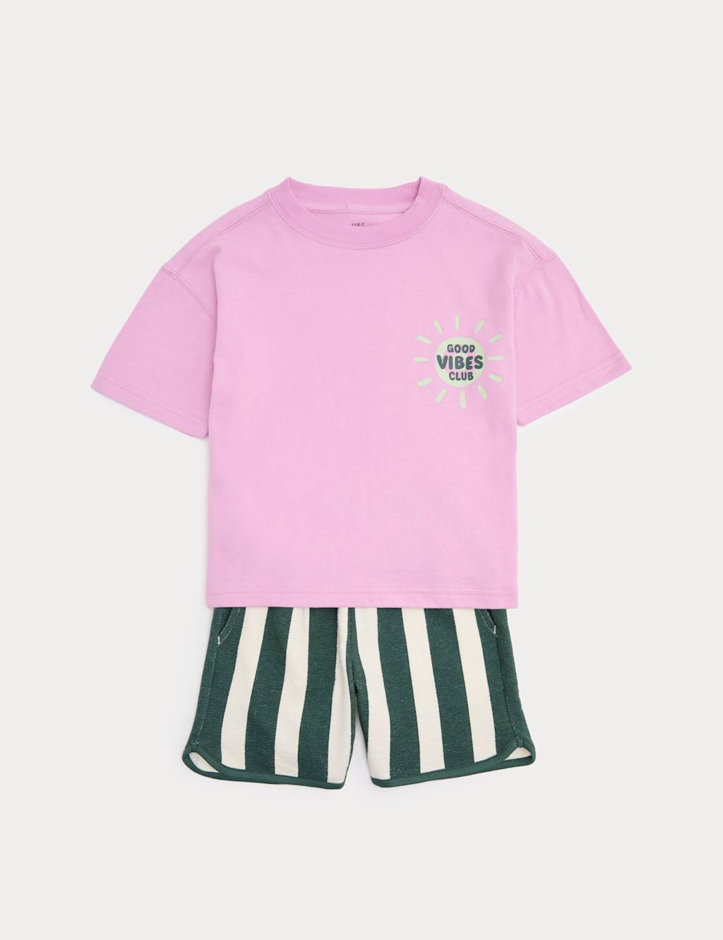 M&S Boys 2 Piece Pure Cotton Graphic Top & Bottom Outfit (2-8 Yrs) - 2-3 Years - Pink Mix