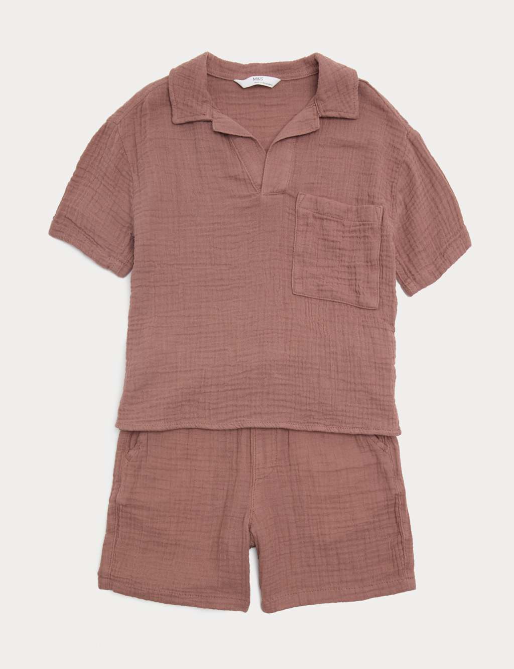 M&S Boys 2 Piece Pure Cotton Double Cloth Outfit (2-8 Yrs) - 5-6 Years - Mocha