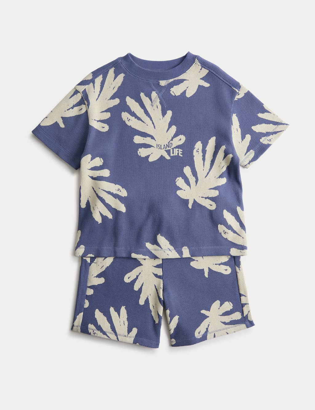 M&S Boys 2 Piece Pure Cotton Printed Waffle Outfit (2-8 Yrs) - 2-3 Years - Blue Mix