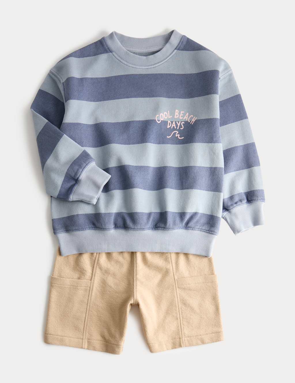 M&S Boys 2 Piece Pure Cotton Paradise Striped Outfit (2-8 Yrs) - 4-5 Years - Blue Mix